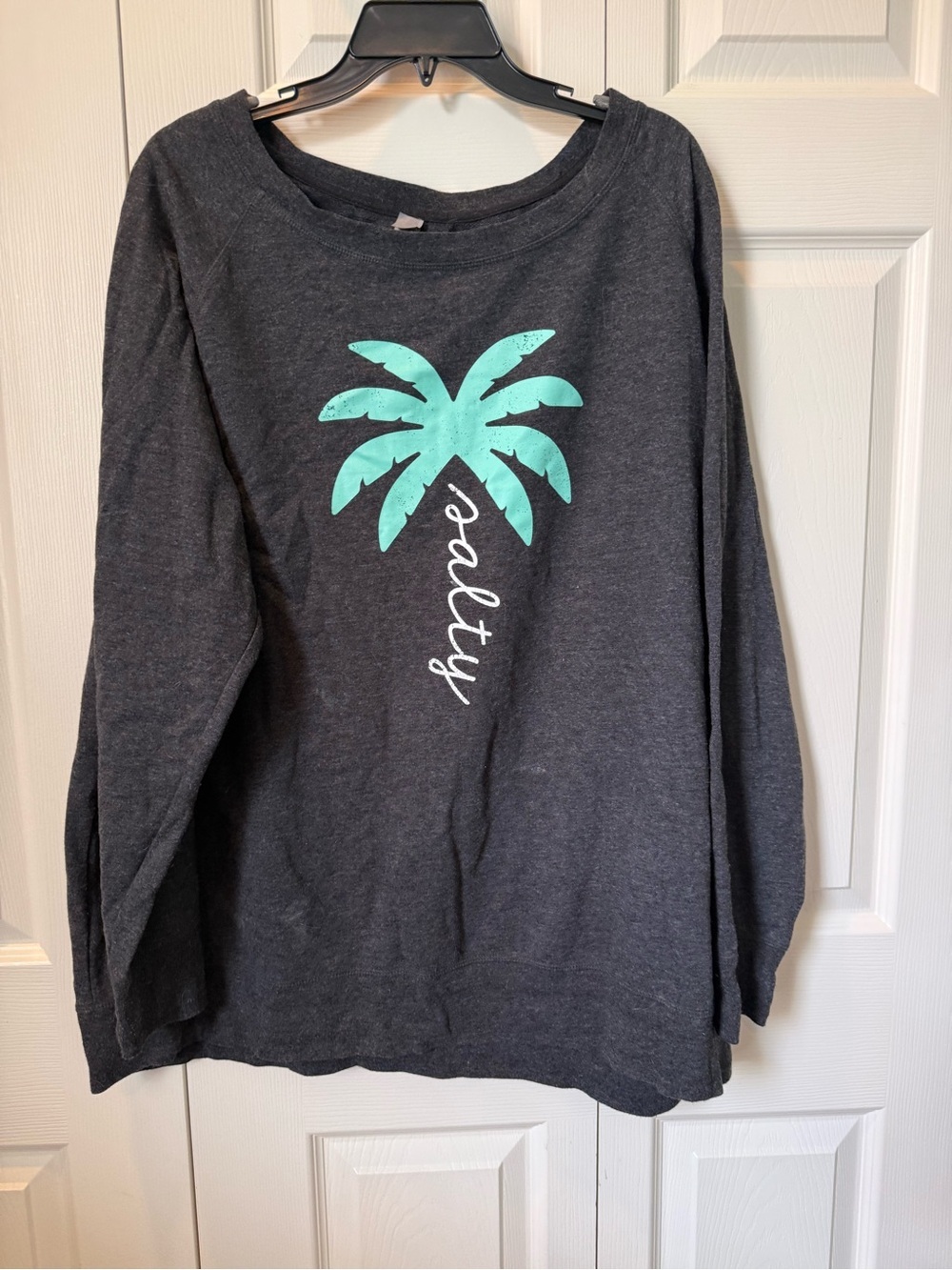 # 4XL Charcoal Slouchy Sweatshirt with Mint Palm Graphic